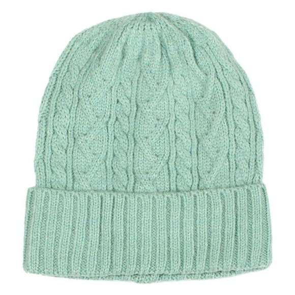 NEW Women's Cozy Warm Cable Knit Cuffed Classic Beanie Hat Mint, Gray, Ivory 1pc - Picture 2 of 14